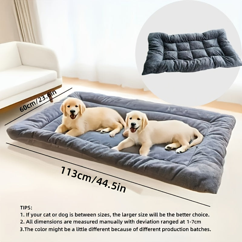 TEMU 1pc Extra Large Plush Dog Cage Bed Sofa - Ultra Soft Pet Mat For Medium To Large Dogs And Cats, Thickened Polyester Fiber Filling, Non-slip