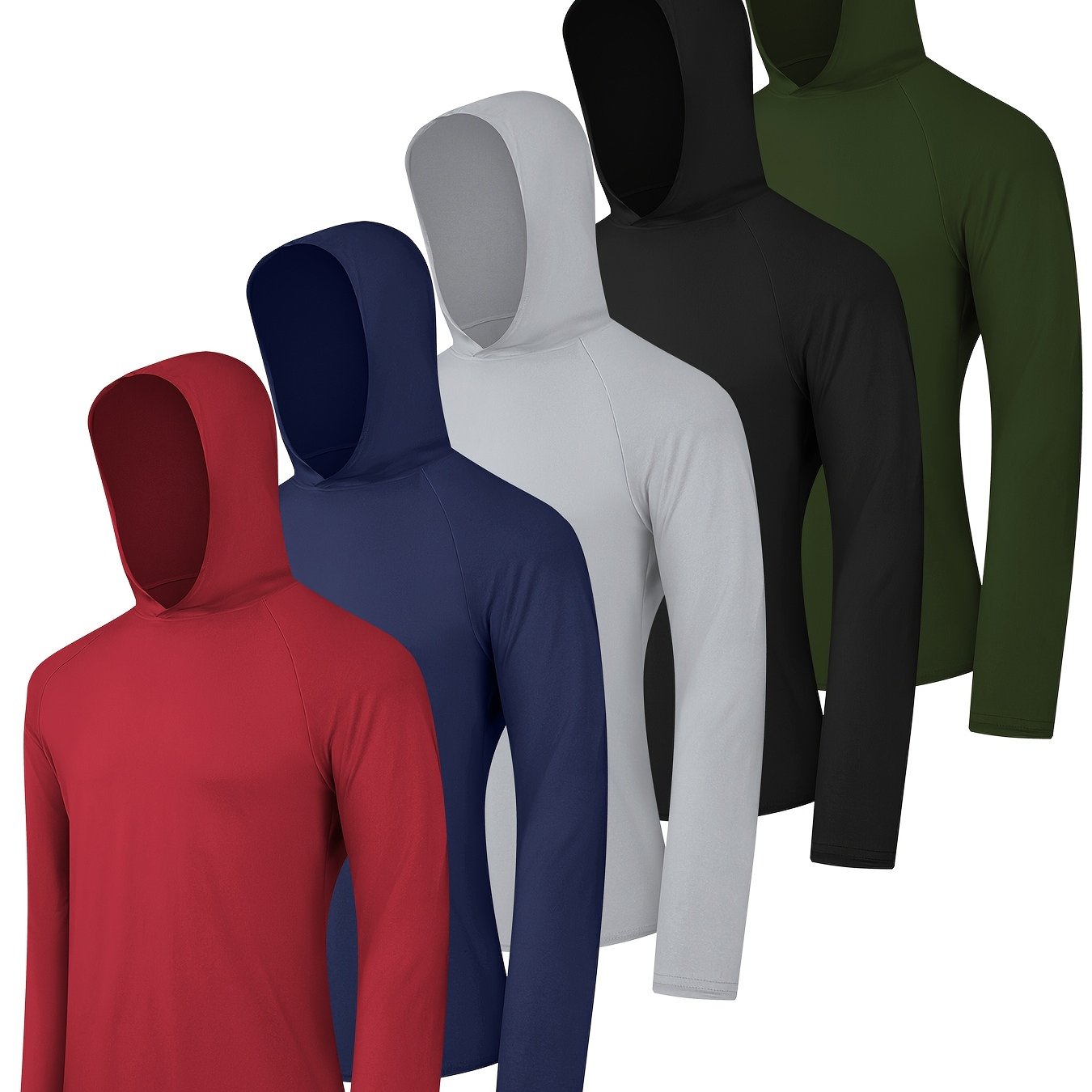 TEMU 5 Pack Men's Athletic Hoodies Long Sleeve Fishing Shirts For Men Shirts Lightweight Rash Guards