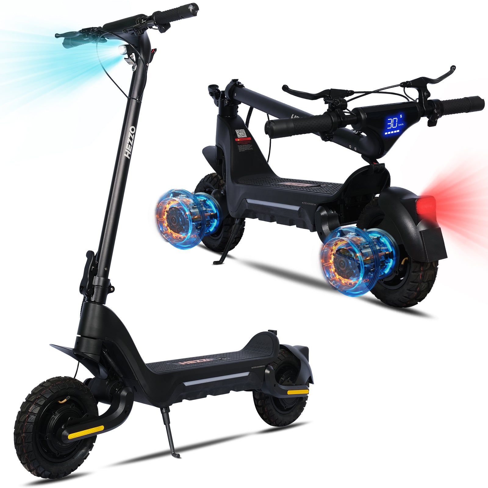 HEZZO F5 Electric Scooter For Adults APP Control 30mph 48V 1600W Dual Motor off-road Escooter High Quality 10Inch Tire Off Road Electric Kick Scoote