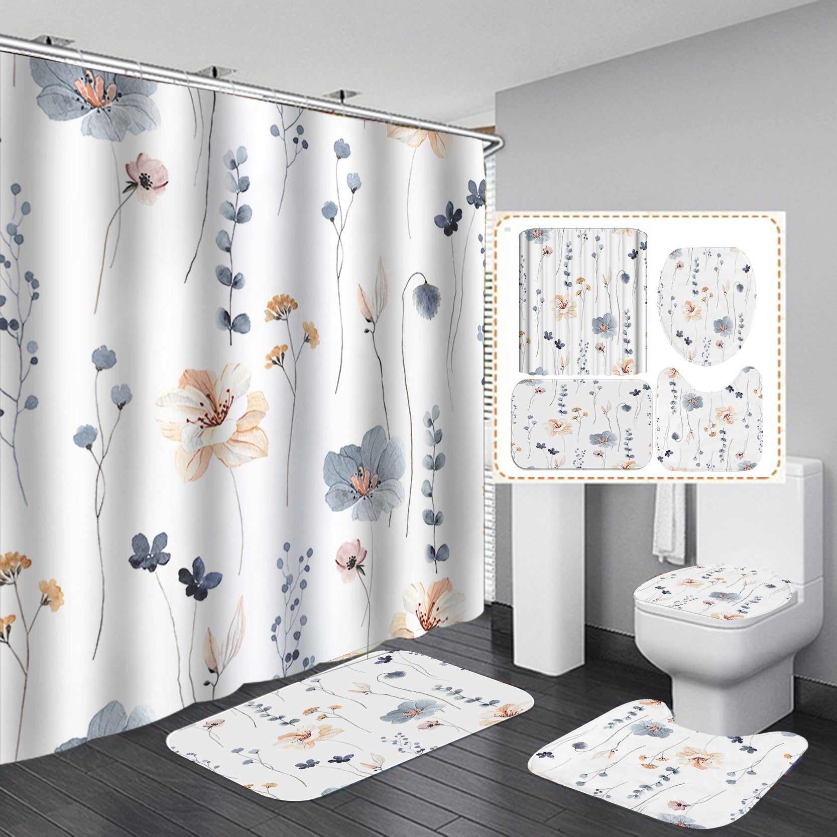 YL-37347 Bathroom toilet punch-free curtain waterproof anti-light roller blinds toilet toilet block curtain toilet three-piece set
