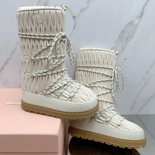 2025--Top quality Mateasse Nylon Ankle Half Snow Boots women&#039;s lamb Slip On Booties pumps heels Round toe luxury designer Lace up Ski s