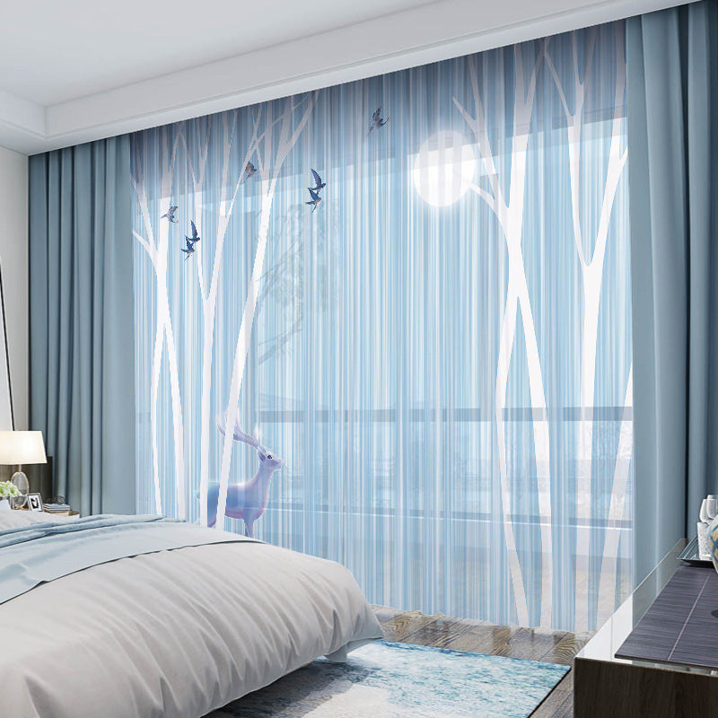 YL-36561 Whole house Nordic forest elk curtain modern ins style bedroom living room blackout floating window gauze bag