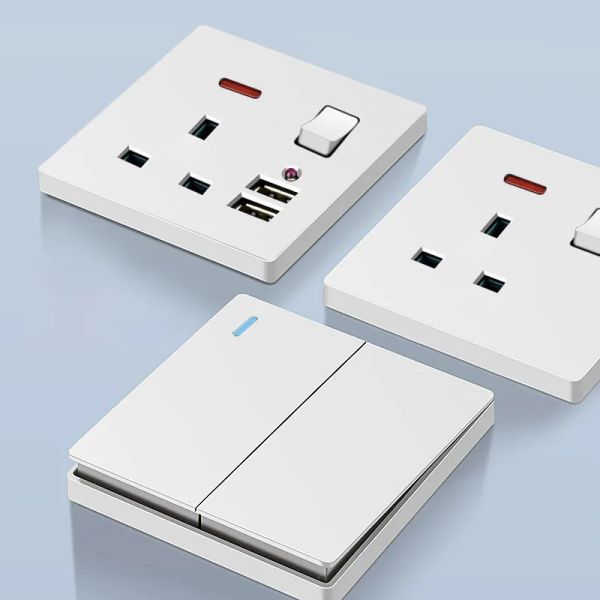 White Danni 13A UK Wall USB socket, Dual USB 2.1A Mobile Phone Charging Wall Electrical Sockets ,High power usb outlet wall