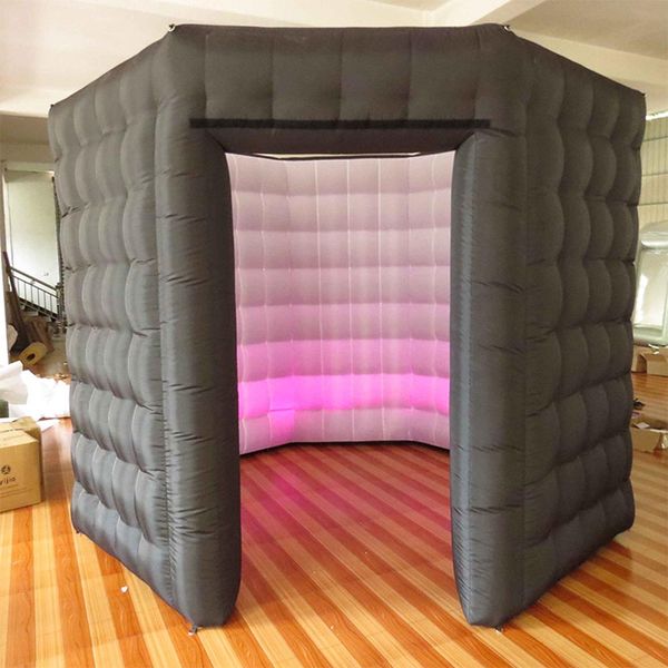 3x3x2.4mH (10x10x8ft) With blower wholesale Free ship LED lighting Black octagon inflatable photo booth tent enclosure photobooth for rental