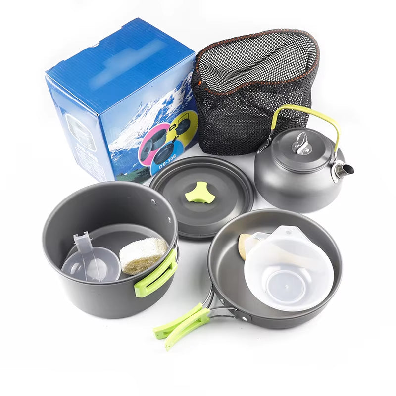 Outdoor Hiking Picnic Nonstick Cooking Pot Set Portable Camping Cookware Mess Kit