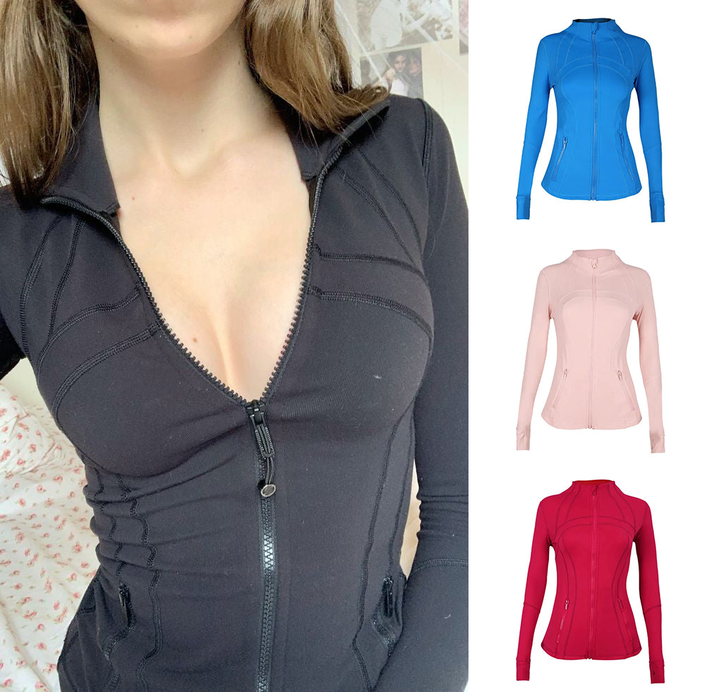 Yoga Jacket With Gold Zipper Women Workout Sport Coat Fitness Gym Long Sleeve Breathable Activewear define sweatshirt jackets