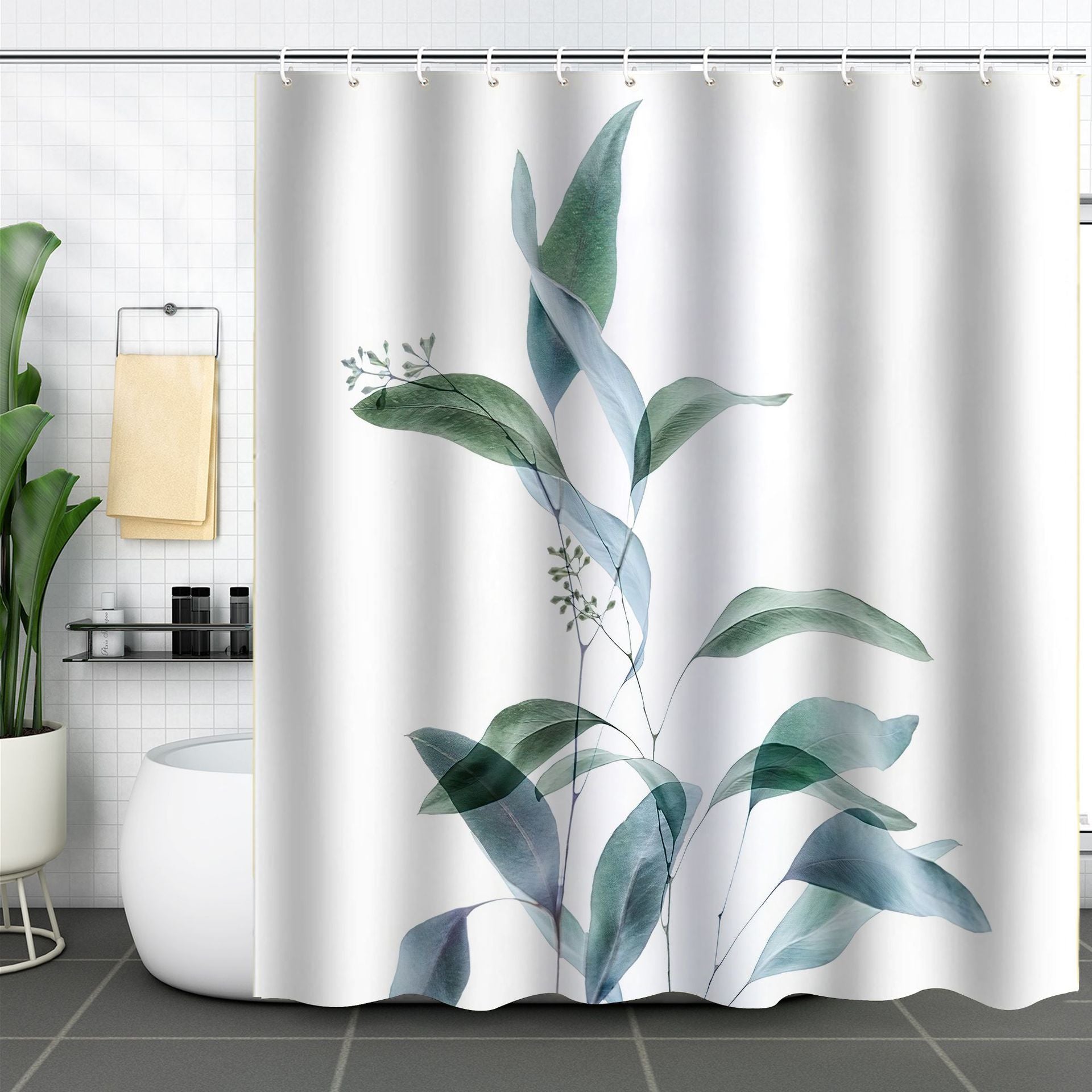 YL-37256 Waterproof Shower Curtain 3D Printed Tropical Jungle Plant Leaves and Flowers Season Polyester Shower Curtain with Hook