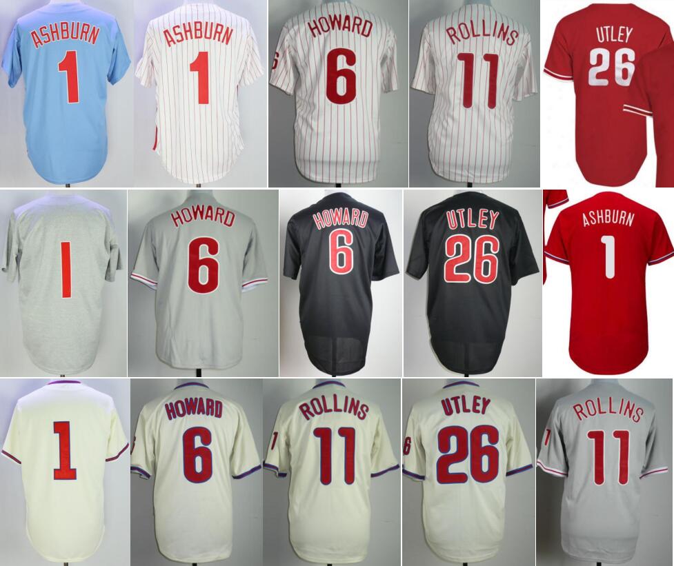 Retro 1921 1948 1950 1983 Vintage Baseball 1 Richie Ashburn Jersey 26 Chase Utley 6 Ryan Howard 11 Jimmy Rollins Retire Pinstripe Team Color For Spo