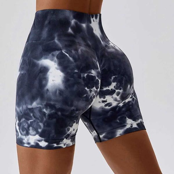 Shorts ativos tie shorts tingidos shorts esportivos sem costura para mulheres ciclismo de corrida fitness high push ups shorts de ginástica