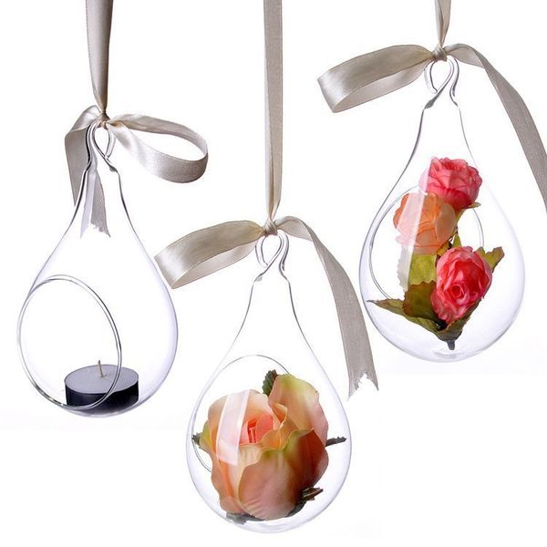 Vases 3pcs Style Hanging Glass Vase Ceiling Drop Ball Water Shape Flower Clear Wedding Decoration 230701