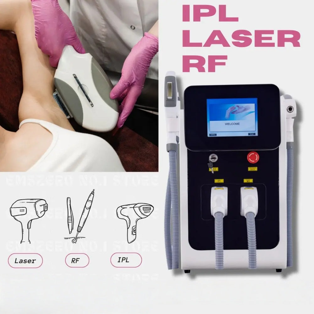 3 in 1 Multifunction Q-switched IPL+RF+Nd YAG Laser Tattoo Remove Machine 3 Handles Lase Hair Removal Machine Wrinkle Removal