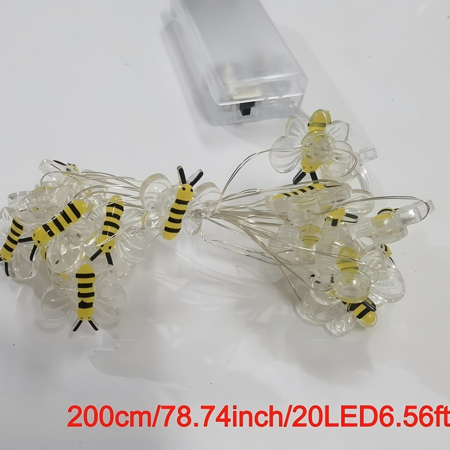 TEMU 1pc 20led Cute Bee-shaped String Lights - Warm With Black Stripes, Battery-powered Fairy Lights For Bedroom, Living Room, Plants, Halloween,