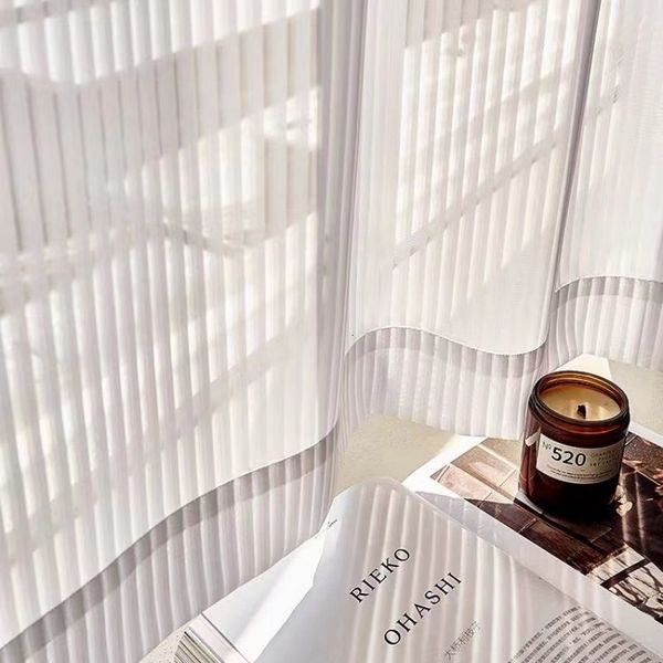 Curtain Vertical Blind Sheer Curtains Striped Chiffon Tulle LightTransparent Window For Living Room Bedroom 230510