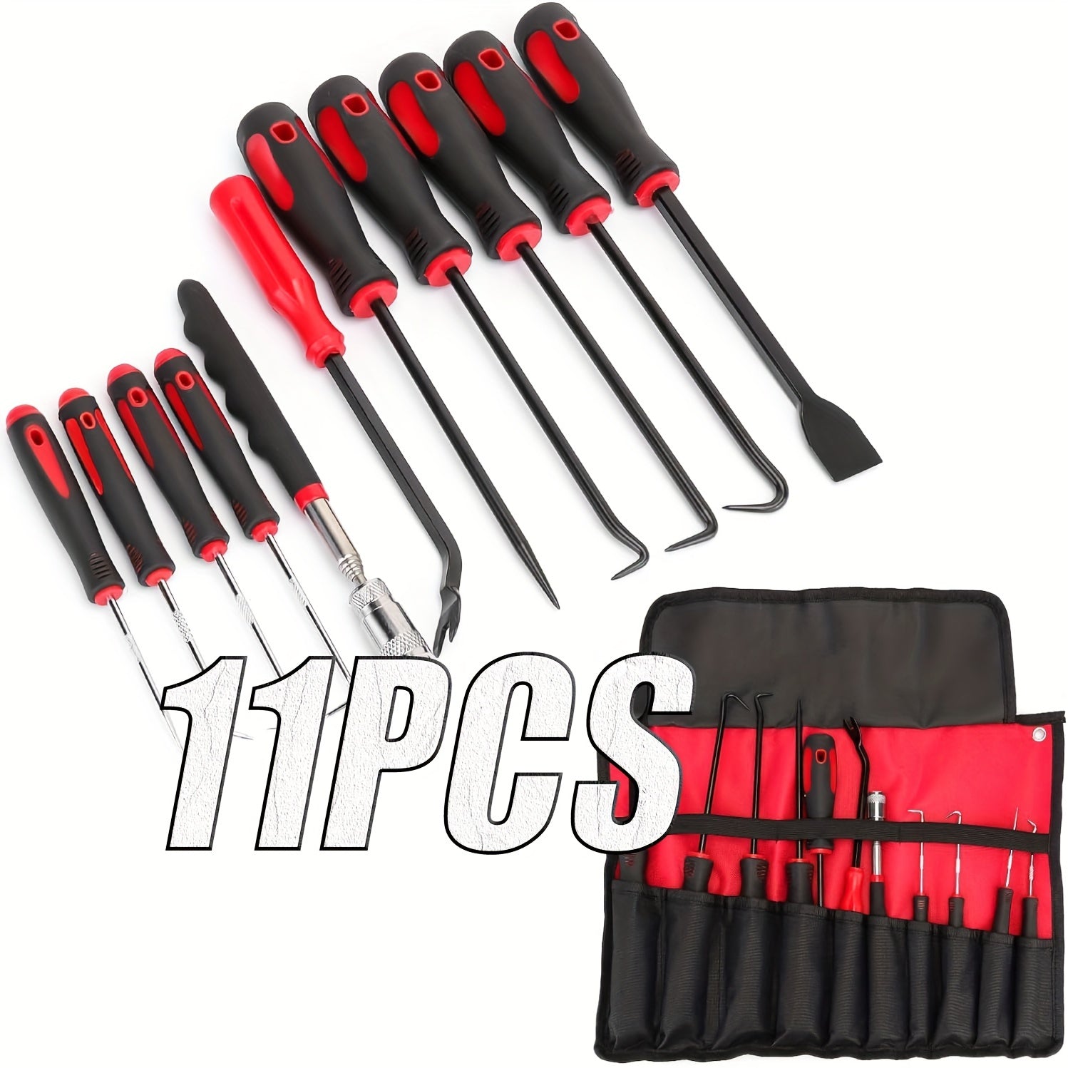 TEMU 11pcs Steel Precision Pick & Hook Set With Scraper And Magnetic Telescoping Tool Kit For Remove Automotive Electronics Maintenance Hoses Gasket
