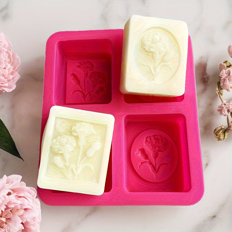 TEMU 4-cavity Silicone Mold For Soap, Plaster, And Candles - Food Grade, High-temperature Resistant, Reusable Diy Craft Tool - Easy To Release And