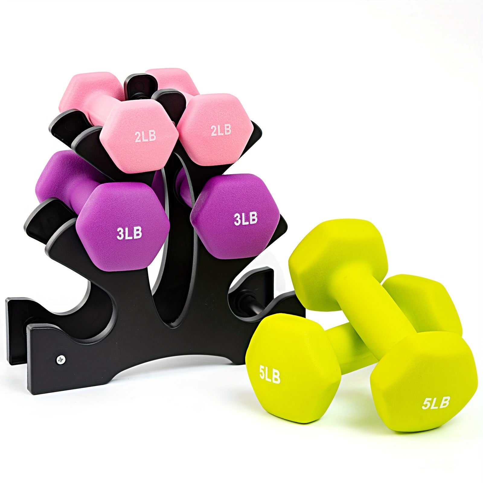 TEMU Neoprene Dumbbell Hand Weights, Anti-slip, , Hex Shape Colorful, Pair Or Set With Stand, Nonslip Surface, Antislip Grip, Lightweight Weights,