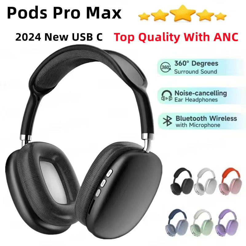 TWS Pods Pro Max bluetooth headphones pro max Wireless headset USB C earphones Active Noise Canceling Starlight Purple Midnight Earbuds Chip HD MIC