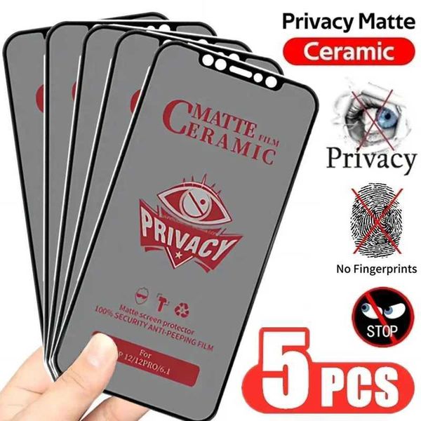 5Pcs Matte Ceramic Privacy Screen Protector for iPhone 13 11 12 14 Pro Max Mini 8 Plus Anti-spy Film for iPhone 15 16 PRO XS MAX O250116