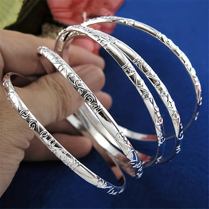 TEMU 5pcs 925 Silvery Geometric Bracelets For Women, Minimalist Jewelry, Hypoallergenic Casual Attire, Gift For Her