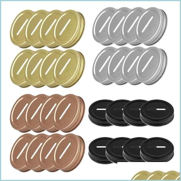 Other Kitchen Dining Bar Piggy Bank Lids Metal Coin Slot Ers 70Mm Mason Jar Cap Storage Bottle Canning Jars Slotted Inserts Caps Dhwde