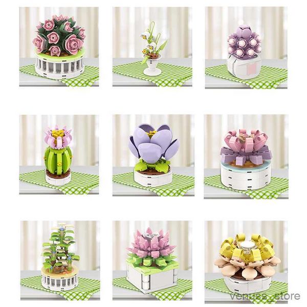 Blocks Block City Potted Plants Succulents Cactus Bonsai Tree Gardens Romantic Building Blocks Model Kids Sets Kits Toys R230701