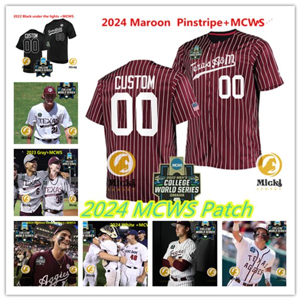 Daniel Mengden 2024 MCWS Texas A&M Aggies Baseball Jersey Michael Wacha Tyler Naquin Ryne Birk Boomer White Nick Banks Custom Stitched Texas