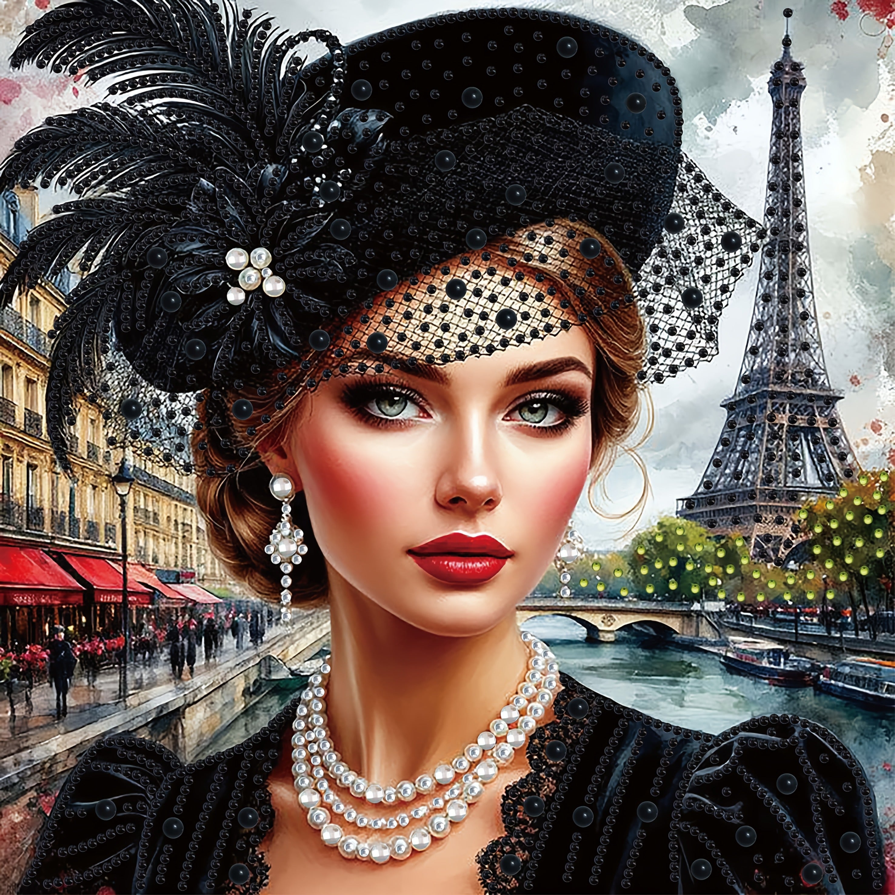 TEMU Elegant Black Hat & Floral Dress Diy Diamond Painting Kit - Embellished 2d Wall Art With & Parisian , Canvas Craft Kit For Home Decor, Decor