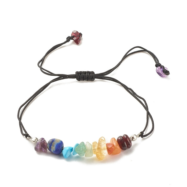 Natural & Synthetic Mixed Gemstone Chips Braided Bead Bracelet