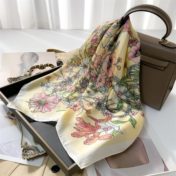 Headband Silk Scarf for Women: 70x70cm Simple Presbyopia Designer Colourful Flowers Fashion Handbag Lage Ribbon Head Wraps