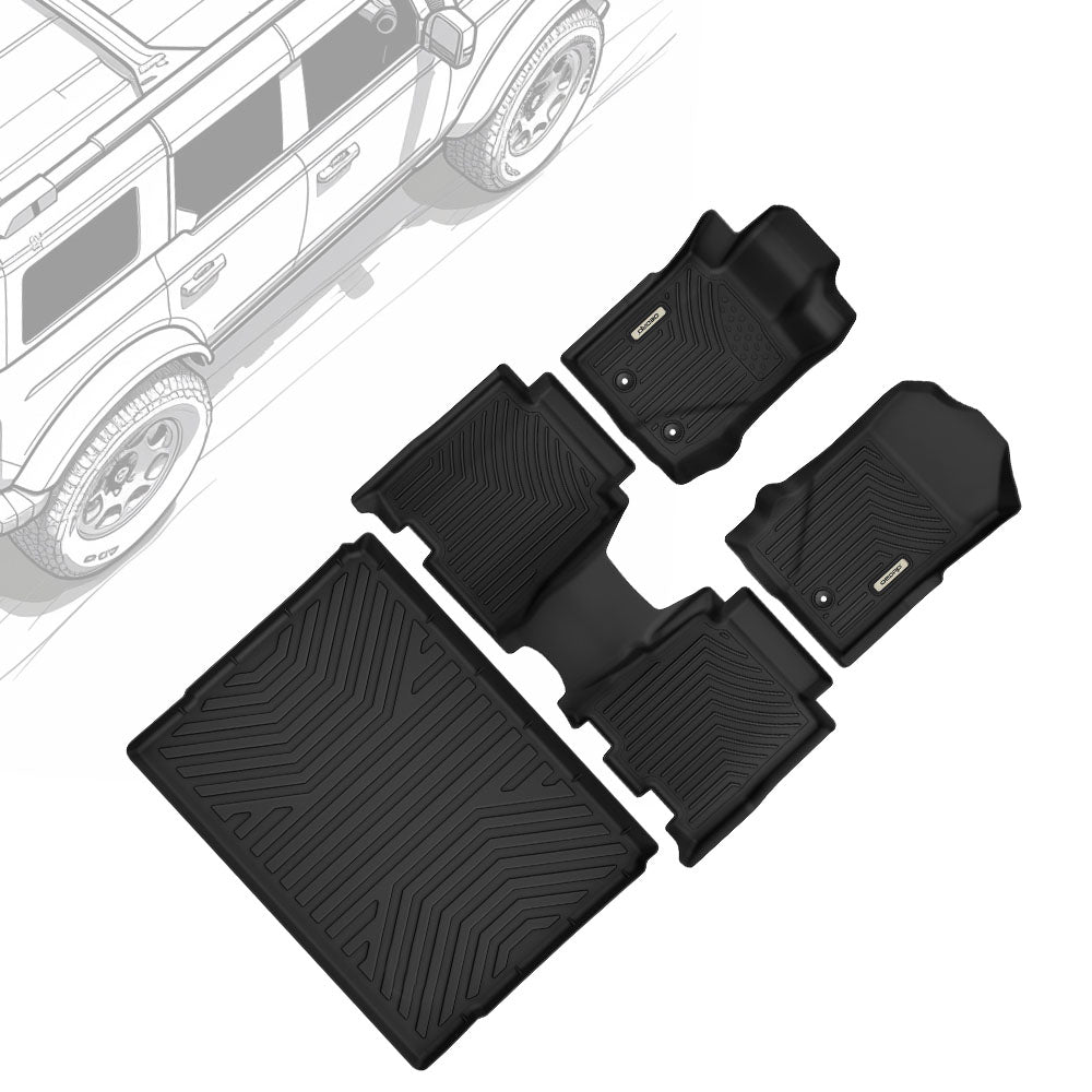 OEDRO Floor Mats Set for 2021-2025 Ford Bronco (Only fits 4-Door Models), All Weather Front & Rear Row Car Floor Mats Set
