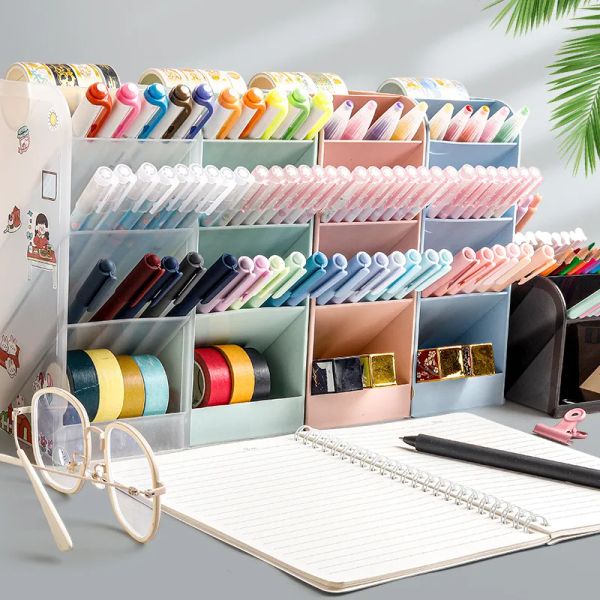 Desk Storage Pen Pencil Holder 5 Compartments Color Table Tidy Container Case Office School Organizer F7466