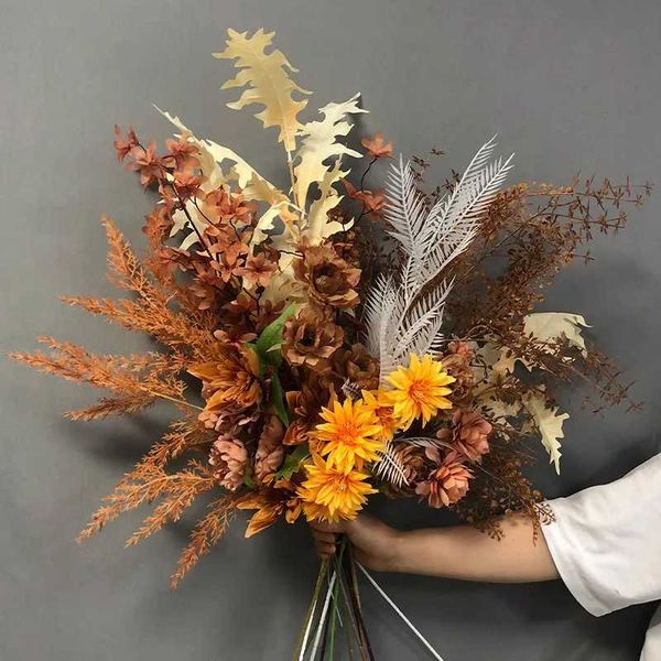 Autumn artificial silk rose plant bouquet DIY flower decoration wedding party home garden decoration accessories fake plants W250104