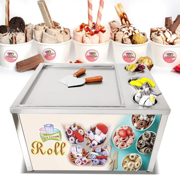 Countertop 18&quot; square Pan + 3 Tanks Fried Ice Cream Rolled Machine, Fry Frozen Yogurt Ice Cream Machine, Ice Pan Maker for Restaurant,
