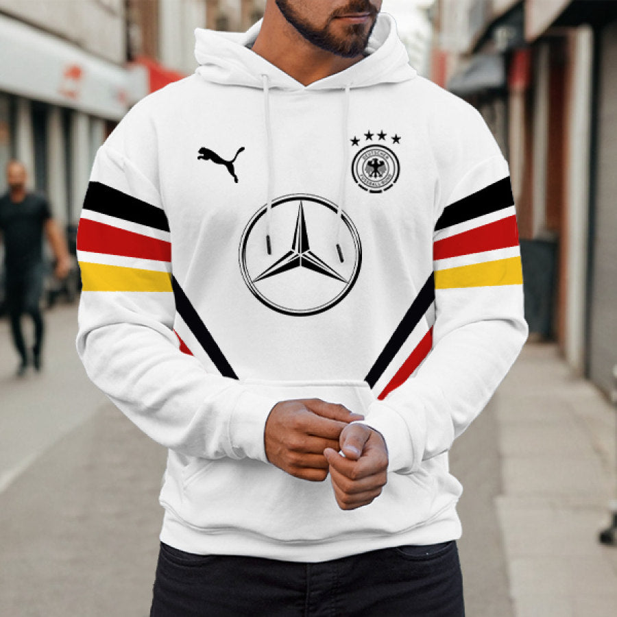 Men's Vintage German Football Pocket Casual Long Sleeve Hoodie
