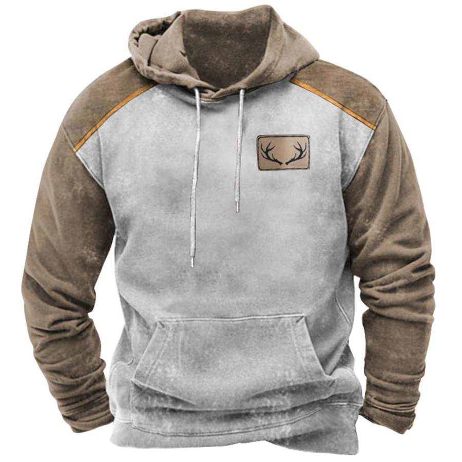 Men's Hoodie Vintage Western Antler Hunting Deer Print Pocket Long Sleeve Daily Tops