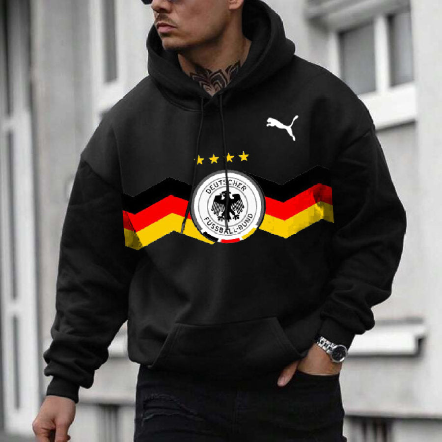 Men's Vintage German Football Pocket Casual Long Sleeve Hoodie