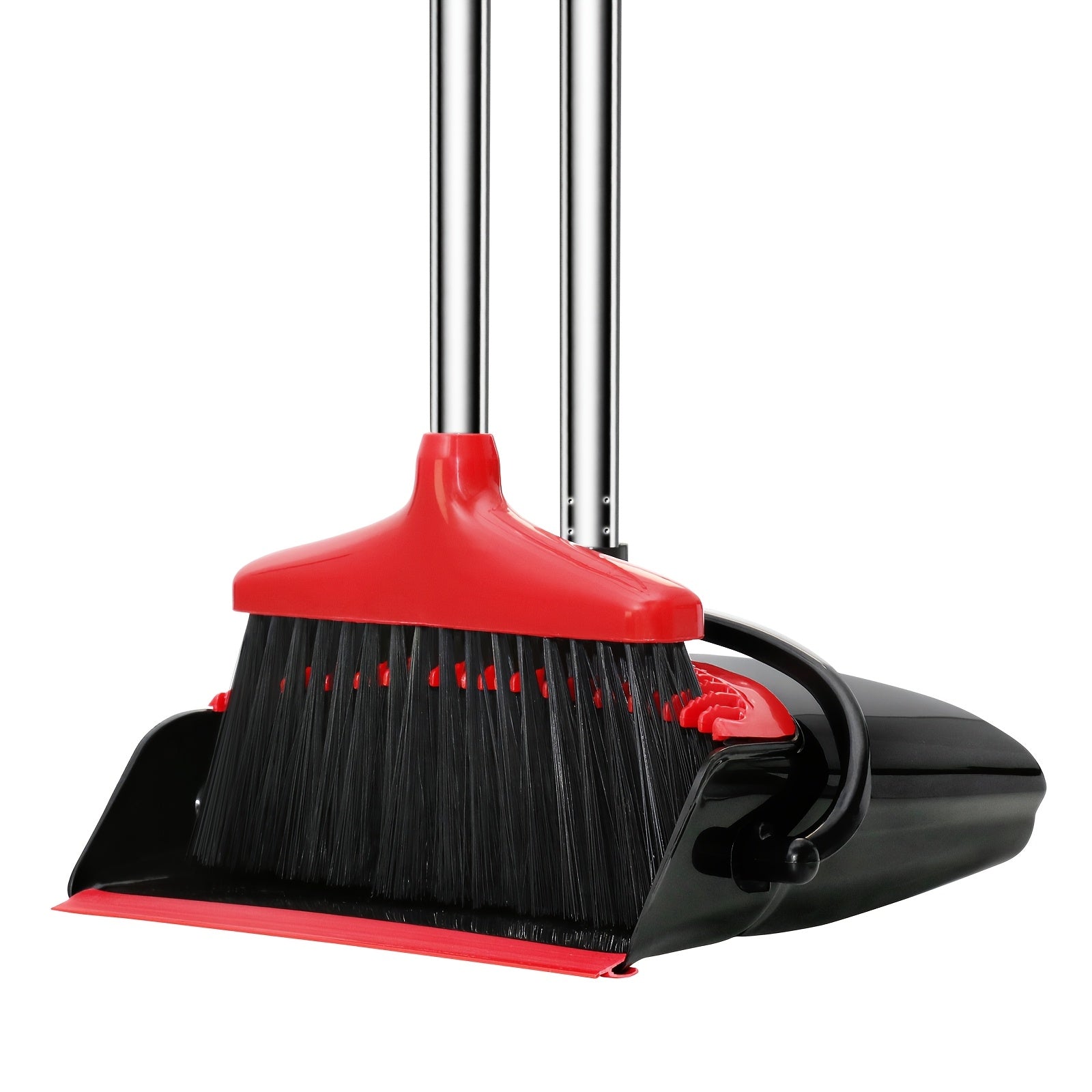 TEMU Loonpon Rotatable Broom And Dustpan Set With Long Handle - Black And Red, Ideal For Home, Kitchen, Office Cleaning - Durable Plastic,