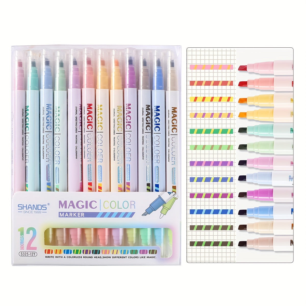 TEMU 6-12-color Set - Dual-tip -changing Fluorescent Highlighters, Stackable Color Markers For Note- & , Art Pen