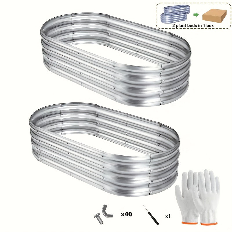 TEMU [galvanized Raised Garden Bed] 2pcs Galvanized Raised Garden Bed Kit - Oval Large Metal Planter Garden Boxes For Vegetables Outdoor