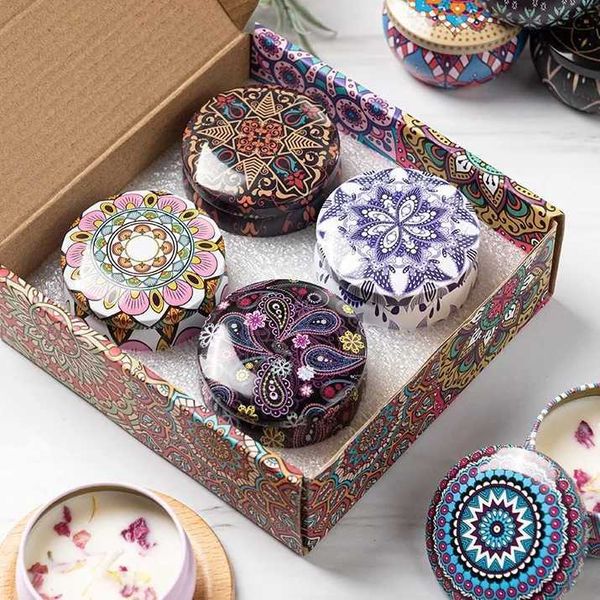 A set of 4 aromatherapy candles soy wax box set romantic Christmas box birthday gift wedding gift dried flower candles W250110