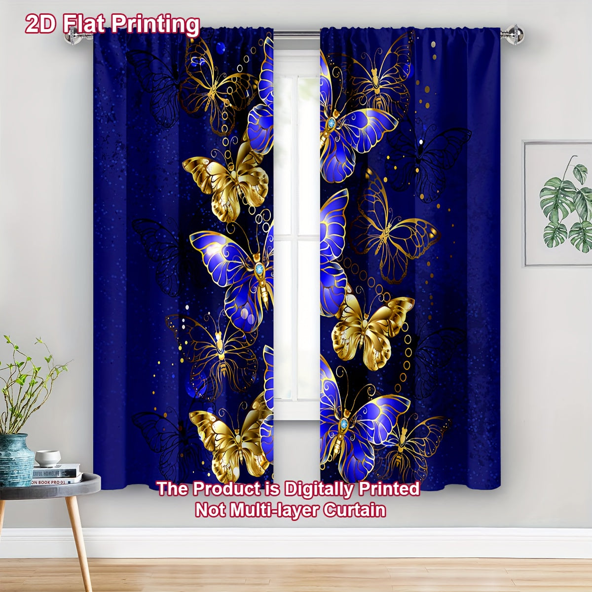 TEMU 2pcs-set 2d Flat Printing Dark Blue Pattern Door Curtains, Cartoon Curtains, Light And Feel, For Cozy Bedroom, Chic Office, Stylish Kitchen,