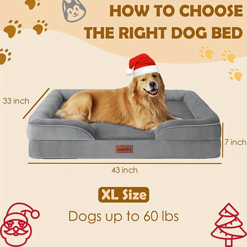 TEMU 1pc Dog Bed - 100% Supportive Foam - Extra Large Dog Sofa Dog Beds - Pet Couch Bed With Removable Washable Cover - Soft Lining And Bottom - Grey