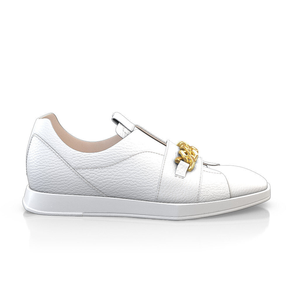 Baskets plates à enfiler Slippers Bout carré Homme Faites main en Italie en Cuir Blanc - Sur Mesure, Chaînes, Enfiler - GIROTTI