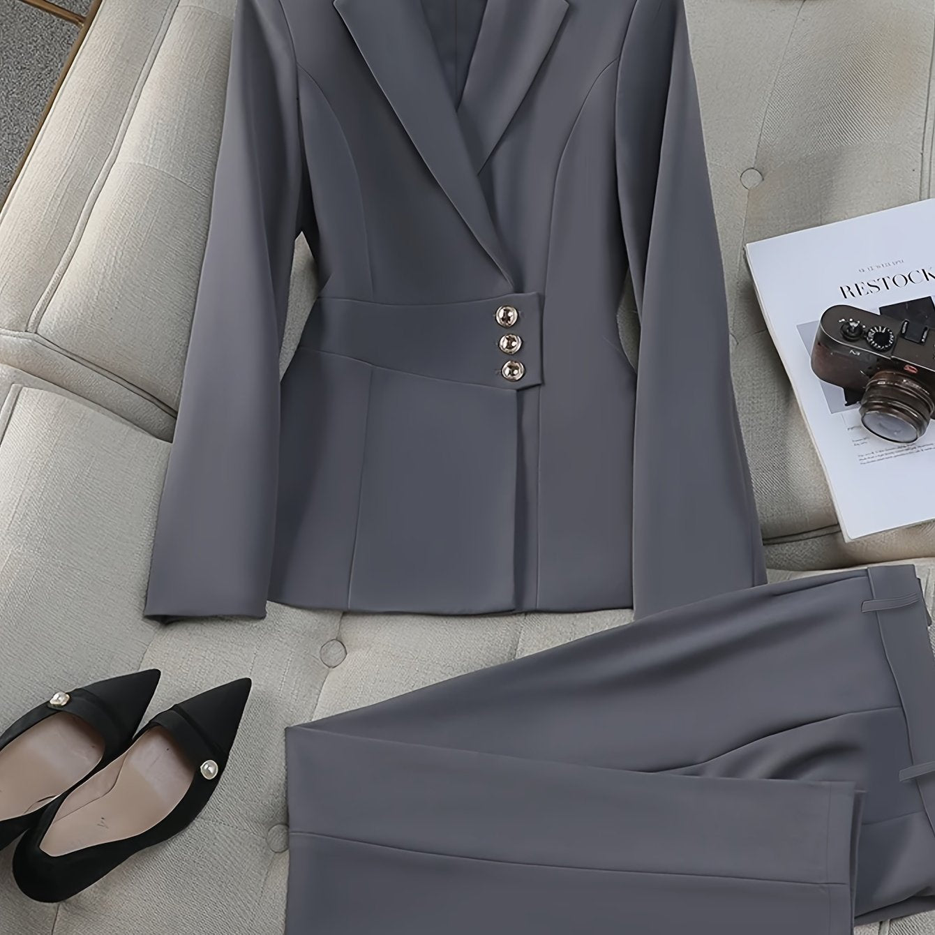 TEMU Directional Development Fashion Elegant Minimalist Office Suit Jacket And Trousers Set