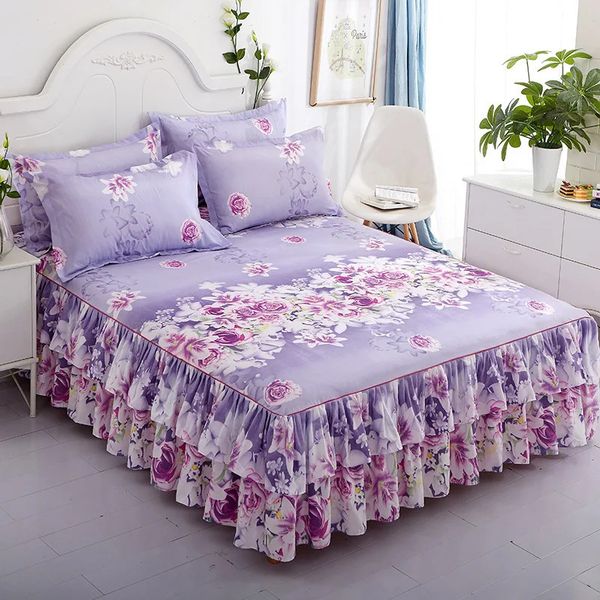 3pcs Bedding Bed Skirt With 2pcs Pillowcases Wedding Bedspread Bed Sheet Mattress Cover Full Twin Queen King Size Bedsheets 231221