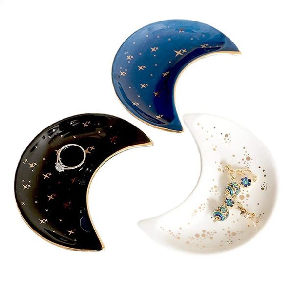Nordic Ceramic Moon Shape Small Jewelry Dish Earrings Necklace Ring Storage Plates Fruit Dessert Display Bowl Decoration Trays 250107