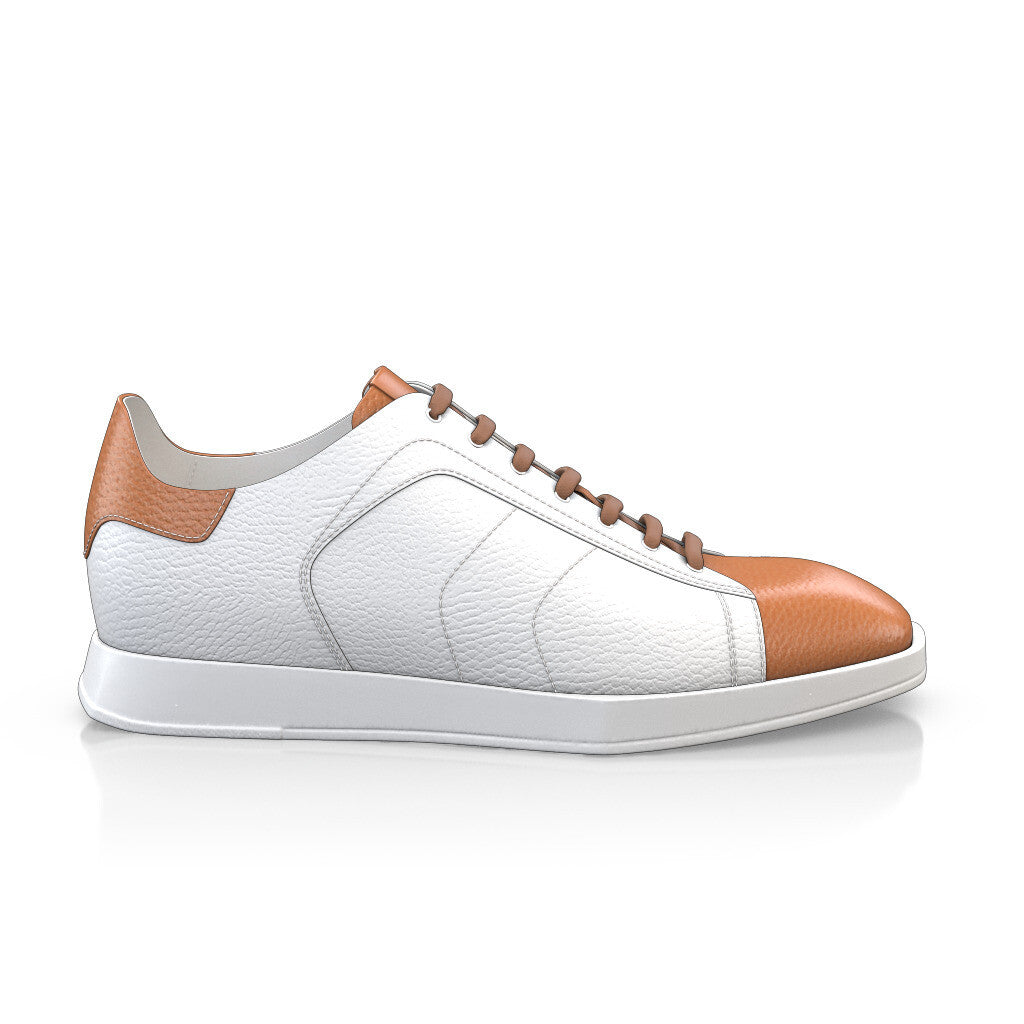 Baskets plates à lacets et bout carré Homme Faites main en Italie en Cuir Caramel Marron - Sur Mesure, Lacets - GIROTTI