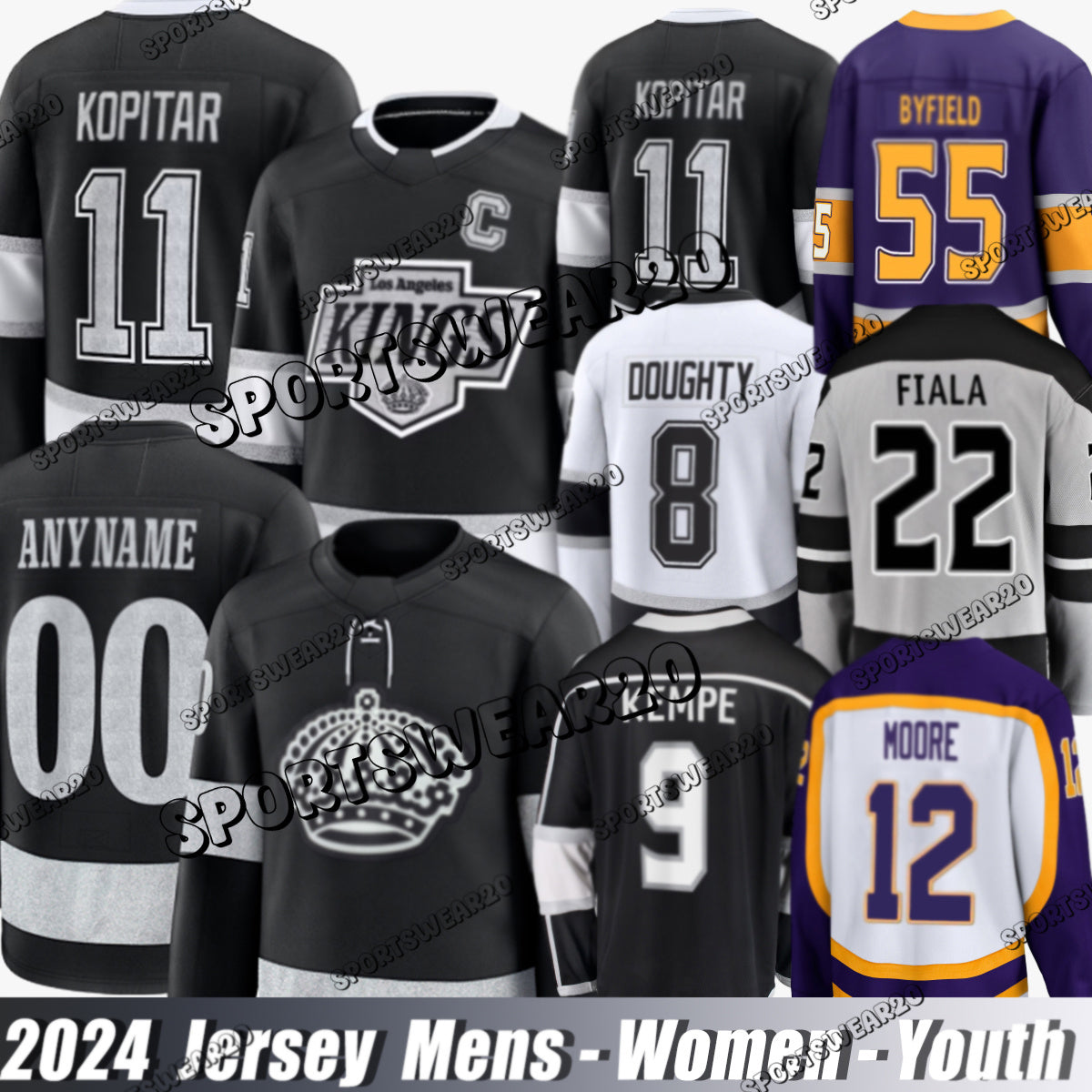 #99 Wayne Gretzky #11 Anze Kopitar Jersey LA Hockey Jersey Kings Jersey #9 Adrian Kempe #8 Drew Doughty #22 Kevin Fiala #55 Quinton Byfield #35 Kuem