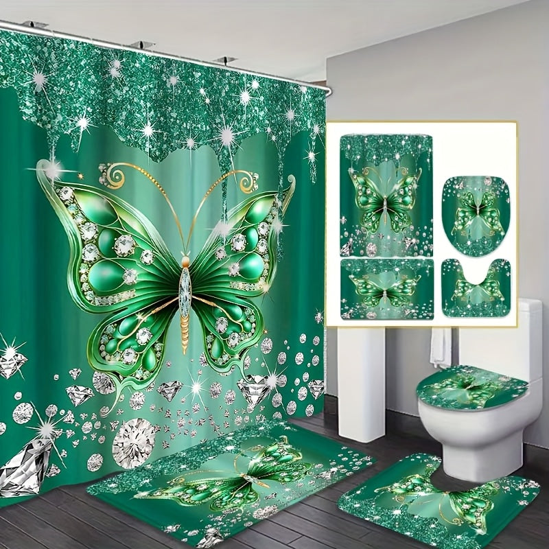 TEMU 1-4p Curtain Set, , Shower Curtain, Bathroom , Bathroom Mat, Bathroom Cover Cover, Bathroom Decoration With 12 Hooks Bathroom Decoration,