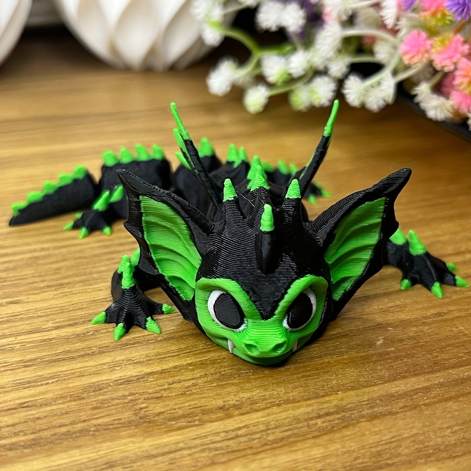 TEMU 1pc 3d Printed Cute Bat Dragon Figurine - Mythical Creature Desktop Decor With , Collectible Fantasy Display For Teens & Adults, Perfect